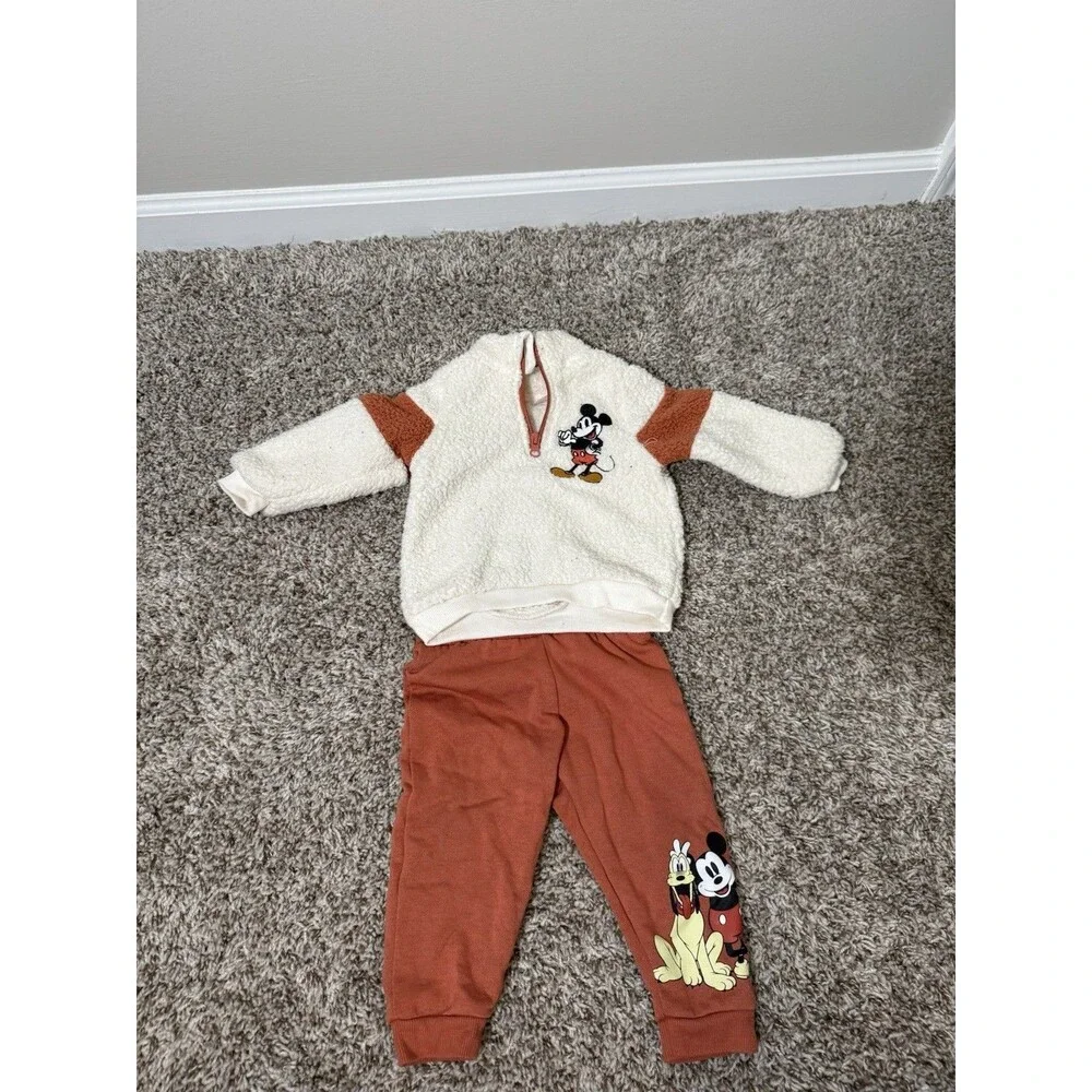 Disney Mickey Mouse Toddler Outfit 12M Sherpa Pullover Jogger Set Disney Junior